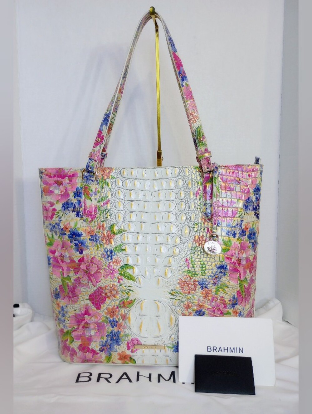 Brahmin Ezra Homegrown Ombre Melbourne Floral Croc Embossed Leather Tote Bag